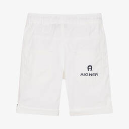 AIGNER-Boys White Cotton Logo Shorts | Childrensalon Outlet