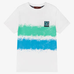 AIGNER-Boys White Cotton Logo T-Shirt | Childrensalon Outlet
