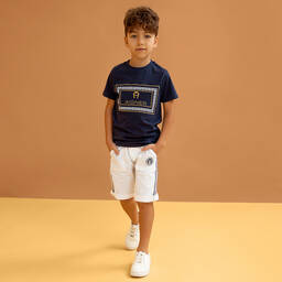 AIGNER-Boys White Cotton Shorts | Childrensalon Outlet