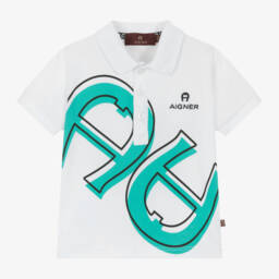 AIGNER-Boys White Double Logo Polo | Childrensalon Outlet