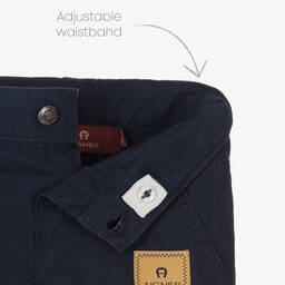 AIGNER-Boys White & Navy Blue Cotton Shorts Set | Childrensalon Outlet