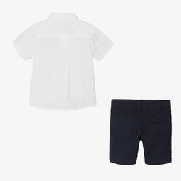 AIGNER-Boys White & Navy Blue Cotton Shorts Set | Childrensalon Outlet
