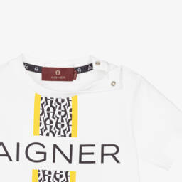 AIGNER-Boys White T-Shirt with Yellow & Black Logo Graphic | Childrensalon Outlet