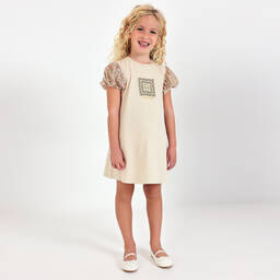 AIGNER-Girls Beige & Gold Sequin Dress | Childrensalon Outlet