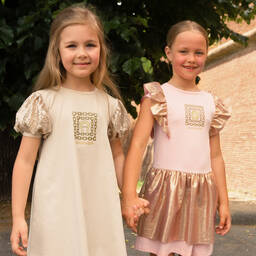 AIGNER-Girls Beige & Gold Sequin Dress | Childrensalon Outlet