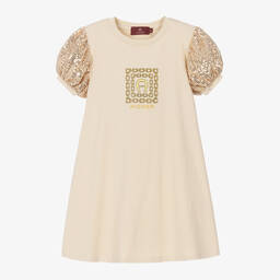 AIGNER-Girls Beige & Gold Sequin Dress | Childrensalon Outlet