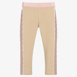 AIGNER-Girls Beige & Pink Logo Cotton Leggings | Childrensalon Outlet