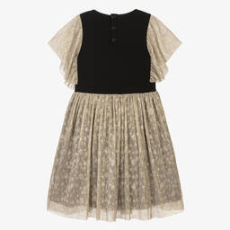 AIGNER-Girls Black & Metallic Gold Cotton Dress | Childrensalon Outlet