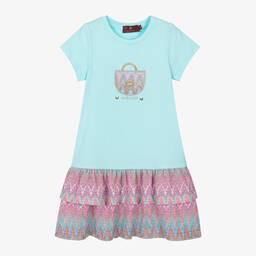 AIGNER-Girls Blue & Pink Embroidered Cotton Dress | Childrensalon Outlet