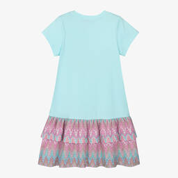 AIGNER-Girls Blue & Pink Embroidered Cotton Dress | Childrensalon Outlet