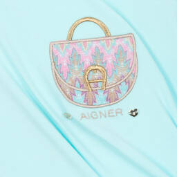 AIGNER-Girls Blue & Pink Embroidered Cotton Dress | Childrensalon Outlet
