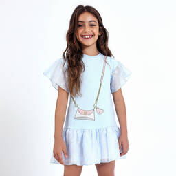AIGNER-Girls Blue Sparkly Handbag Cotton Dress | Childrensalon Outlet