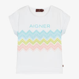 AIGNER-تي شيرت قطن بناتي بخطوط متعرجة | Childrensalon Outlet