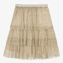 AIGNER-Girls Gold Tiered Polka Dot Plissé Skirt | Childrensalon Outlet
