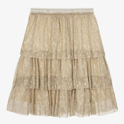AIGNER-Girls Gold Tiered Polka Dot Plissé Skirt | Childrensalon Outlet