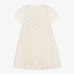 اقنر-فستان قطن وشيفون لون عاجي | Childrensalon Outlet