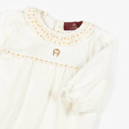 AIGNER-Girls Ivory Cotton Babygrow with Logo Ruffle Collar | Childrensalon Outlet