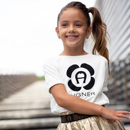 AIGNER-Girls Ivory Cotton Logo T-Shirt | Childrensalon Outlet