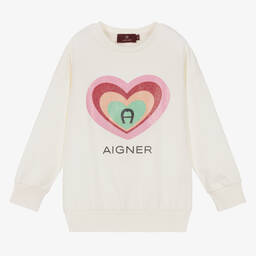AIGNER-Girls Ivory Cotton Sweatshirt | Childrensalon Outlet