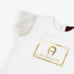 AIGNER-Girls Ivory Cotton T-Shirt with Tulle Sleeves | Childrensalon Outlet
