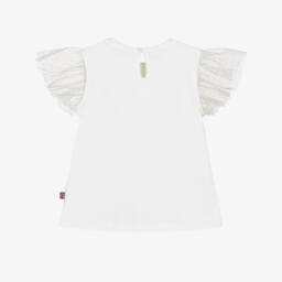AIGNER-Girls Ivory Cotton T-Shirt with Tulle Sleeves | Childrensalon Outlet