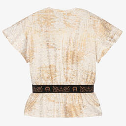 AIGNER-Girls Ivory & Gold Cotton Top | Childrensalon Outlet