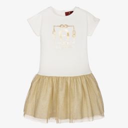AIGNER-Girls Ivory & Gold Logo Dress | Childrensalon Outlet