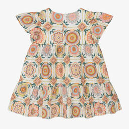 AIGNER-Кремово-оранжевое платье из хлопка с оборкой | Childrensalon Outlet