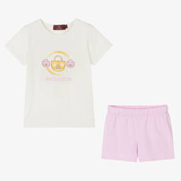 AIGNER-بيجاما شورت قطن جيرسي لون عاجي وزهري للبنات | Childrensalon Outlet