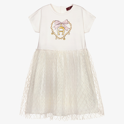 AIGNER-Girls Ivory Tulle Logo Dress | Childrensalon Outlet