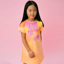 AIGNER-Girls Orange & Pink Cotton Dress | Childrensalon Outlet