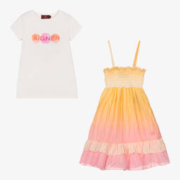 AIGNER-Girls Orange & Pink Ombré Dress Set | Childrensalon Outlet