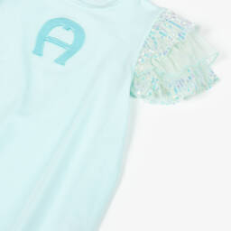 AIGNER-Girls Pale Blue Logo Dress with Sequin Sleeves | Childrensalon Outlet