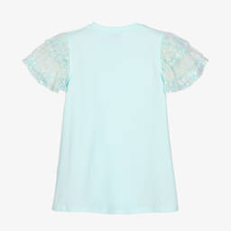 AIGNER-Girls Pale Blue Logo Dress with Sequin Sleeves | Childrensalon Outlet