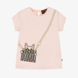AIGNER-Girls Pale Pink Cotton T-Shirt with Crossbody Cat Bag Print | Childrensalon Outlet