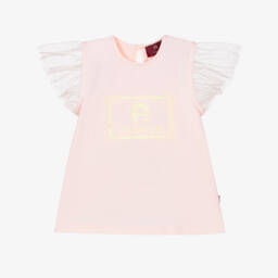 AIGNER-Girls Pale Pink T-Shirt with Glittery Tulle Sleeves | Childrensalon Outlet