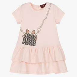AIGNER-Girls Pink Cotton Dress with Cat & Handbag Print | Childrensalon Outlet