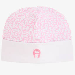 AIGNER-Girls Pink Cotton Logo Beanie | Childrensalon Outlet