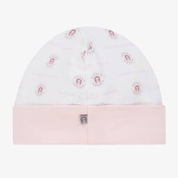 AIGNER-Girls Pink & White Pima Cotton Baby Hat | Childrensalon Outlet