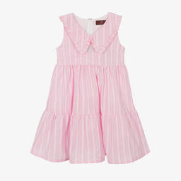 AIGNER-Girls Pink & White Striped Poplin Dress | Childrensalon Outlet