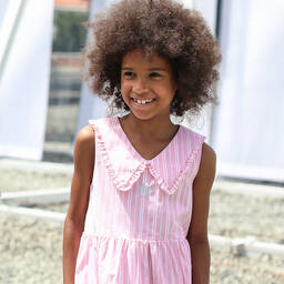 AIGNER-Girls Pink & White Striped Poplin Dress | Childrensalon Outlet