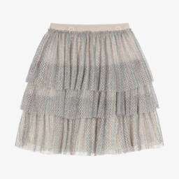 AIGNER-Girls Silver Tiered Mesh Skirt | Childrensalon Outlet
