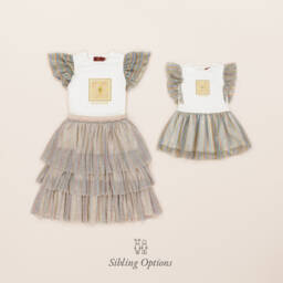 AIGNER-Girls Silver Tiered Mesh Skirt | Childrensalon Outlet
