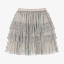 AIGNER-Girls Silver Tiered Mesh Skirt | Childrensalon Outlet