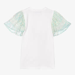 AIGNER-Белая хлопковая футболка с голубыми пайетками | Childrensalon Outlet