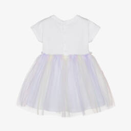 AIGNER-Girls White Cotton Dress with Pastel Tulle Skirt | Childrensalon Outlet