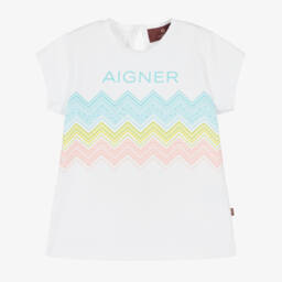 AIGNER-Girls White Striped Cotton Tee | Childrensalon Outlet