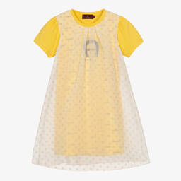 AIGNER-Girls Yellow Chiffon Polka Dot Dress | Childrensalon Outlet