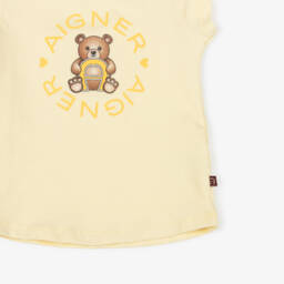 AIGNER-Girls Yellow Cotton Logo T-Shirt with Teddy Bear | Childrensalon Outlet