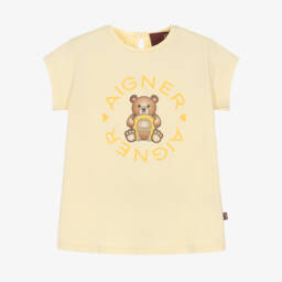 AIGNER-Girls Yellow Cotton Logo T-Shirt with Teddy Bear | Childrensalon Outlet